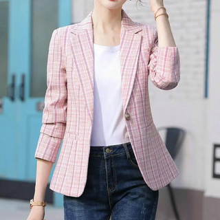 Solvenne | Blazer de Cuadros Ajustado con Solapa para Mujer