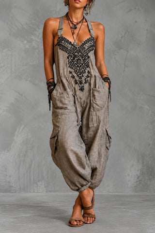 Marina | Mono Bohemio de Mujer Bordado con Tirantes y Bolsillos
