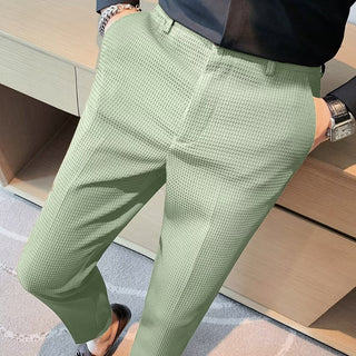 Marcelin | Pantalones de vestir de corte ajustado para hombre con textura y trabillas para cinturón