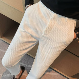 Marcelin | Pantalones de vestir de corte ajustado para hombre con textura y trabillas para cinturón