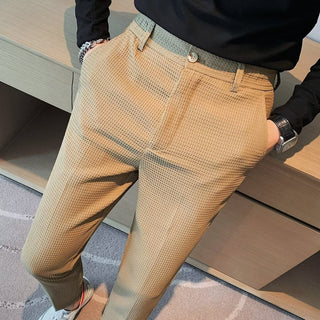 Marcelin | Pantalones de vestir de corte ajustado para hombre con textura y trabillas para cinturón