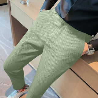 Marcelin | Pantalones de vestir de corte ajustado para hombre con textura y trabillas para cinturón