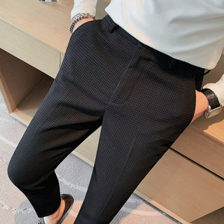 Marcelin | Pantalones de vestir de corte ajustado para hombre con textura y trabillas para cinturón