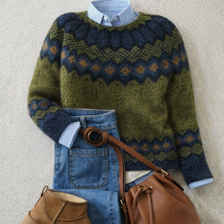 Elowen | Suéter de punto Fair Isle de cuello redondo para mujer